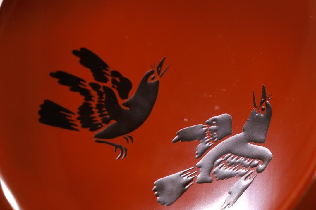 BJ103 時代輪島塗 烏漆絵 日乃出金蒔絵 煮物椀 五客 木製 吸物椀