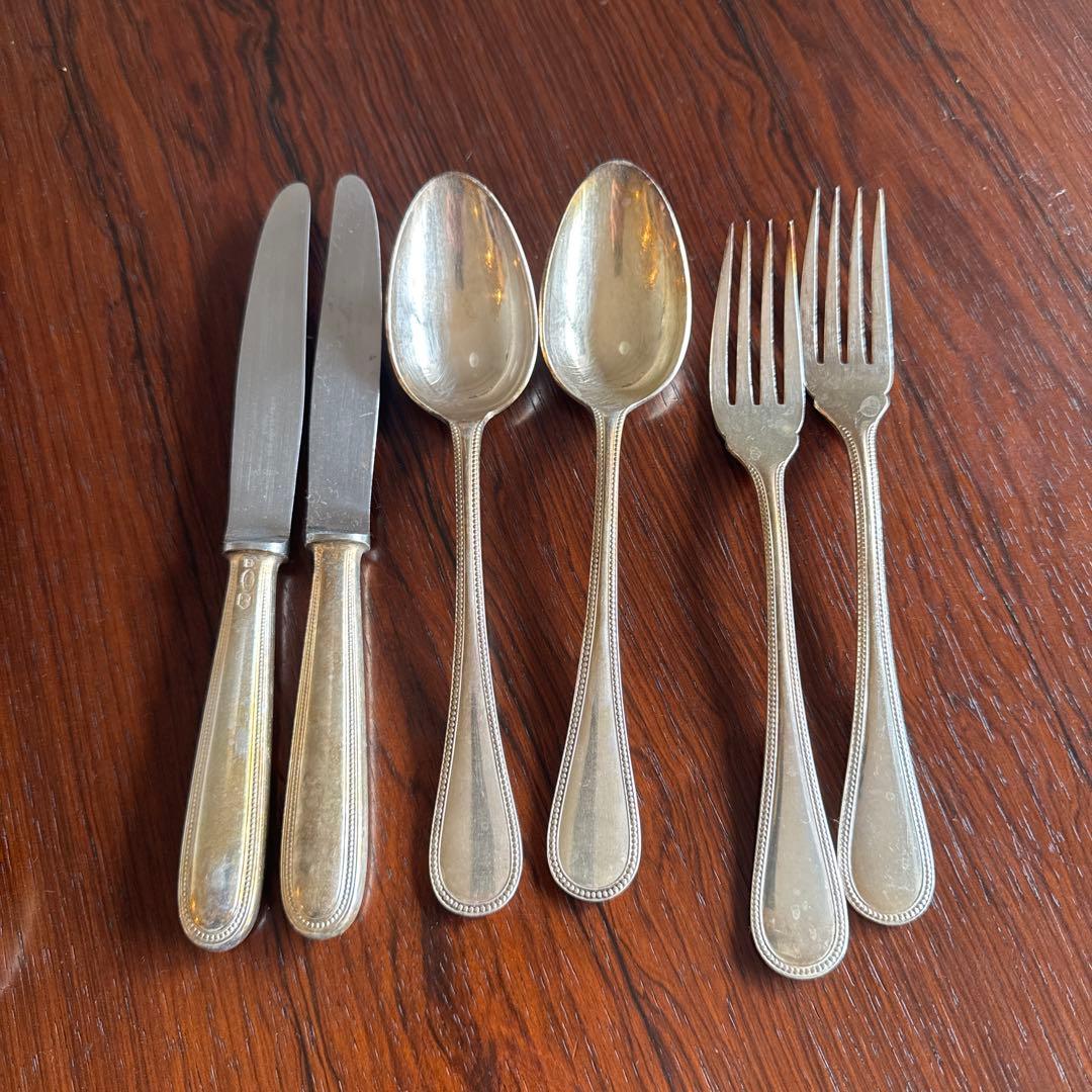 アイスブルー。フランスアンティークカトラリー17本セット