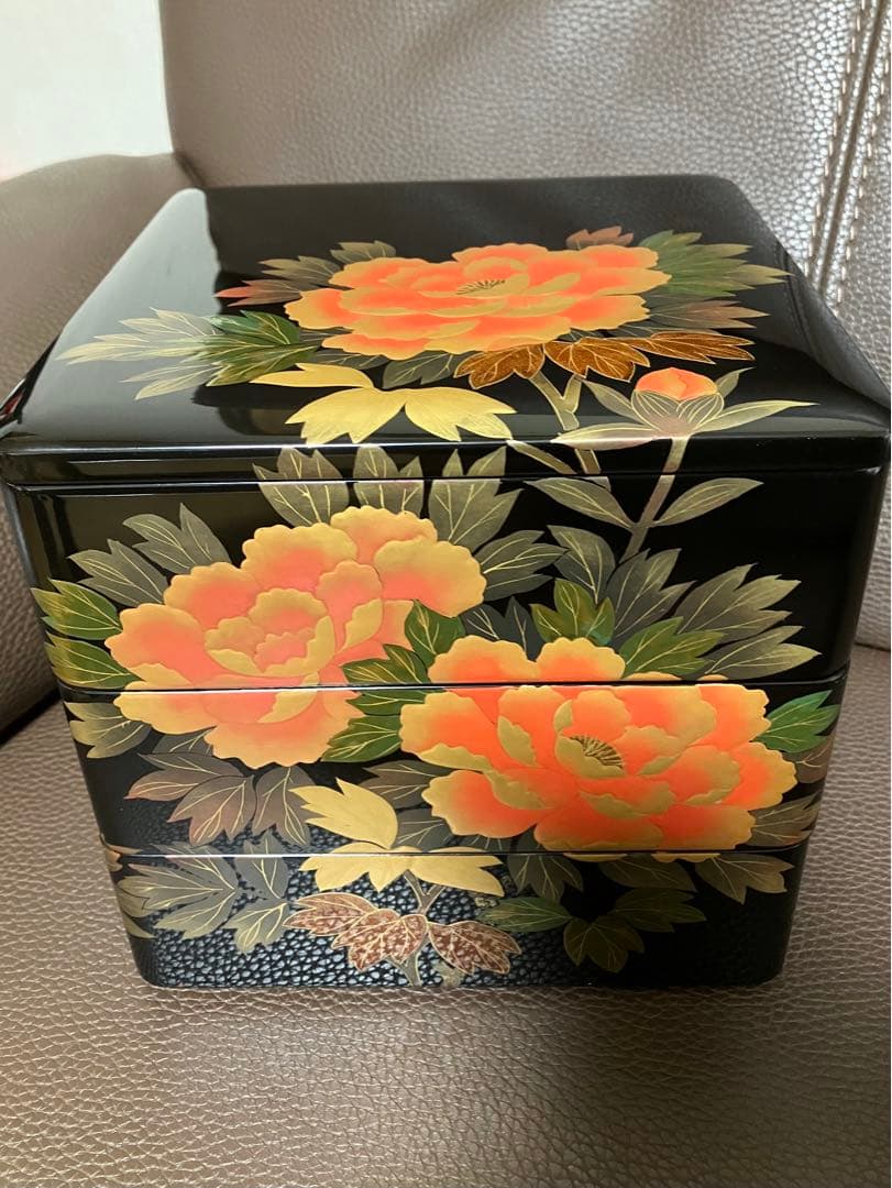 重箱 3段 会津漆器 会津塗 6.5寸 三段本重 雅花丸 黒 内朱