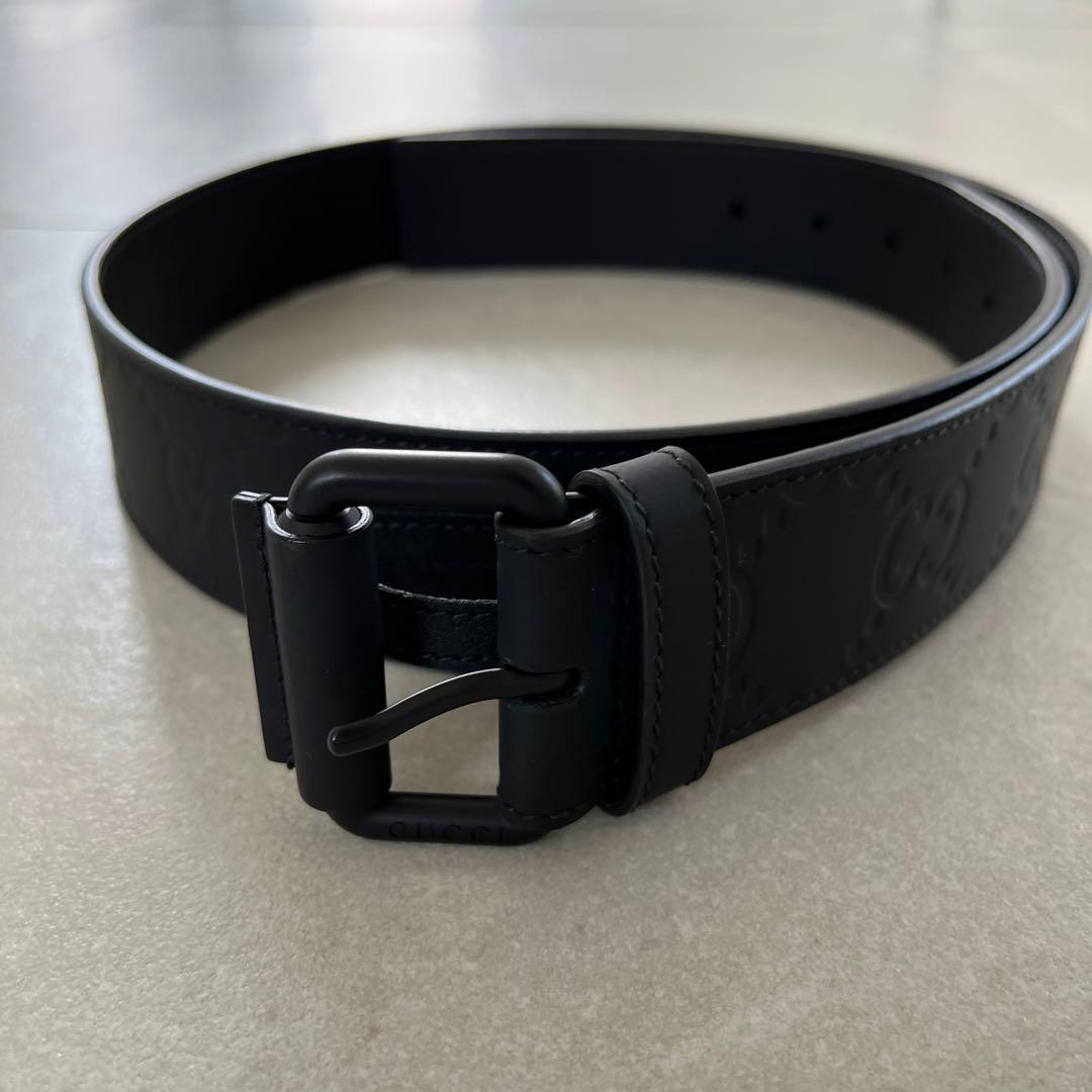 GUCCI グッチ インターロッキング　レザーベルト マット ブラック GUCCI（グッチ） ベルト GGレザー グッチシマ インターロッキングG