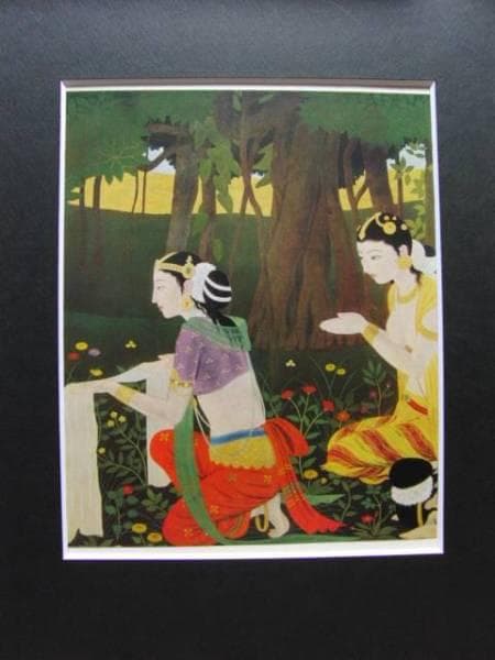 中村岳陵、仏誕図・衣をささげる女、希少画集画、新品高級額装付