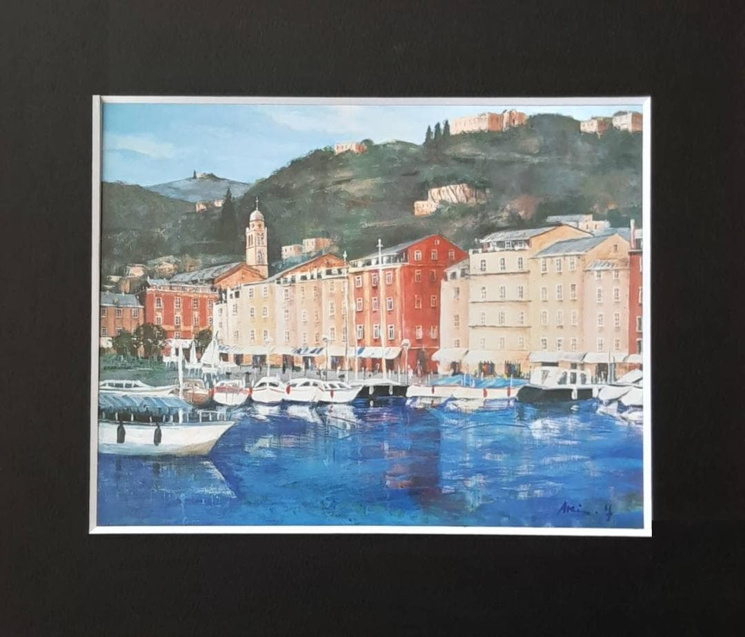 山本亜稀、「ポルト・フィーノ」、希少画集の額装画、四季、風景、人気作品