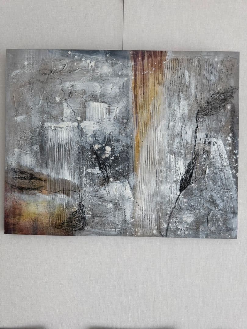 popo　抽象油彩画 グレー オレンジ 大判