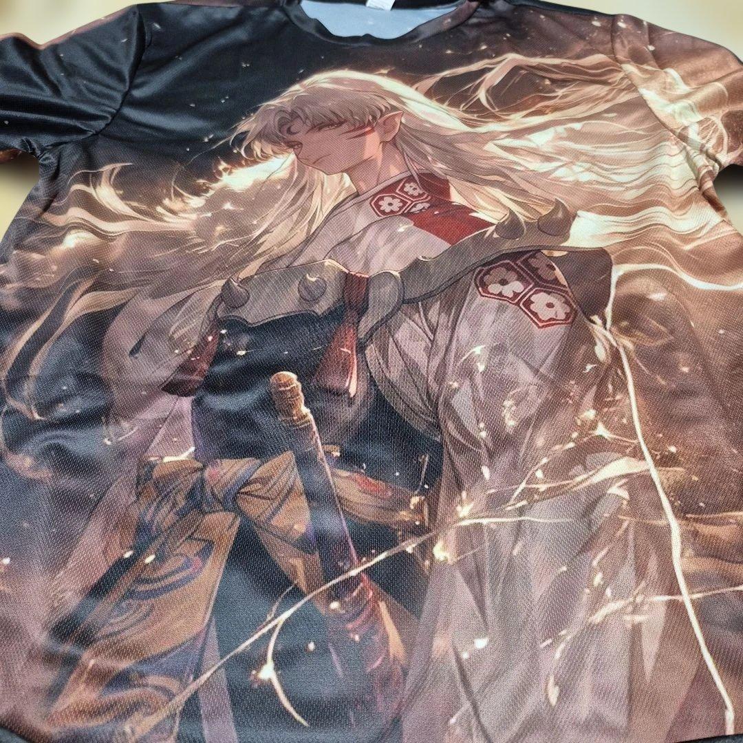 犬夜叉アニメキャラクターTシャツ 100%ポリエステルXL 犬夜叉 Tシャツ 小さいXLサイズ 黒 日暮かごめ アニメT 未使用新品