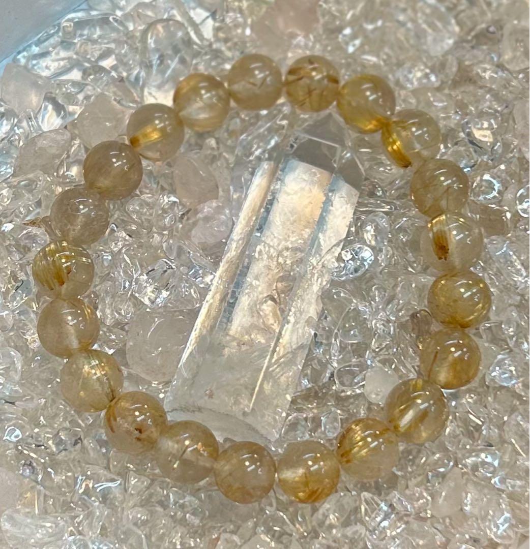 美品✨天然石★ゴールドルチルクオーツ21個★9〜9.5mm玉混合財運ブレスレット