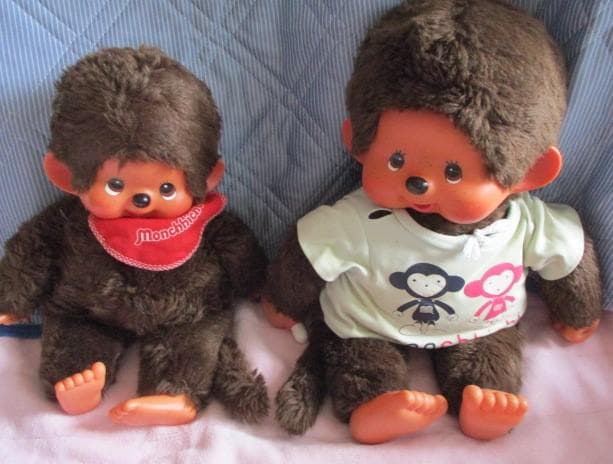 モンチッチぬいぐるみ2体 LOTTE☆Sekiguchi/赤いスタイ もんちっち