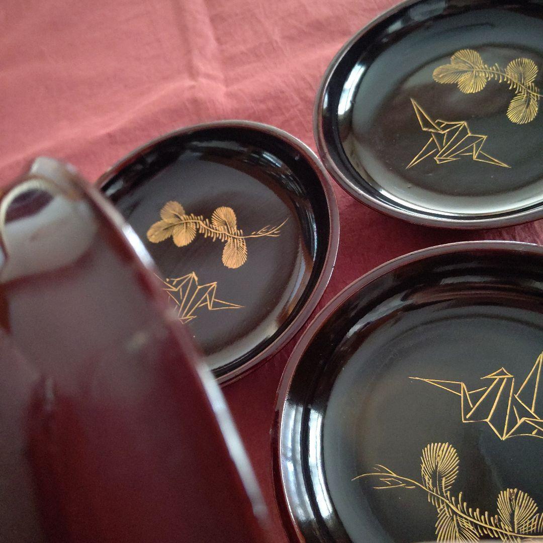 輪島塗 沈金銘々皿5枚 若松と鶴 - メルカリ