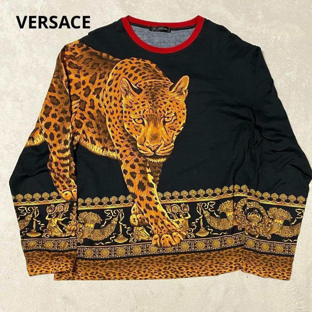 VERSACE レオパード デザイン 豹柄 総柄 ヒョウ 長袖Tシャツ サイズL