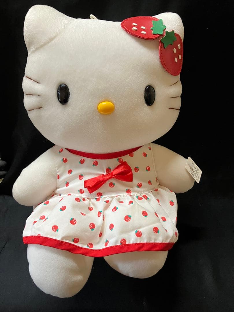 レア　ハローキティ いちご柄 ぬいぐるみ レトロ約30cm B2243