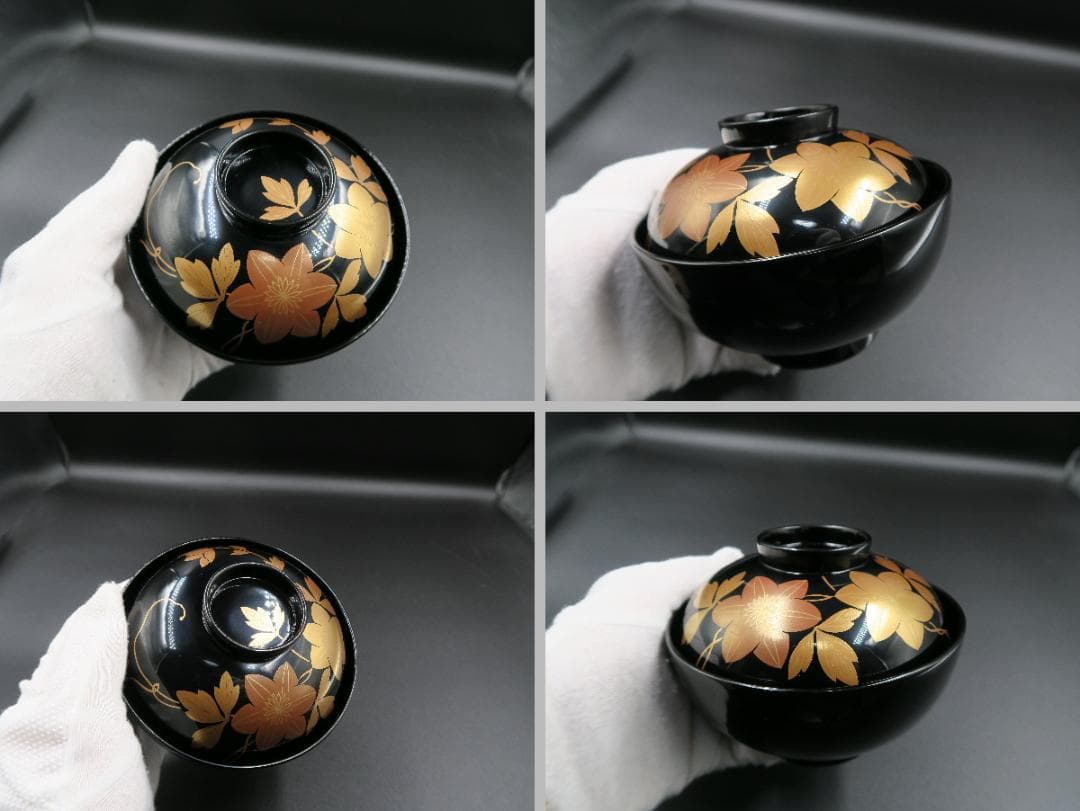 輪島塗】鉄仙蒔絵 吸物椀 黒塗 五客揃 天然木 共箱 - メルカリ