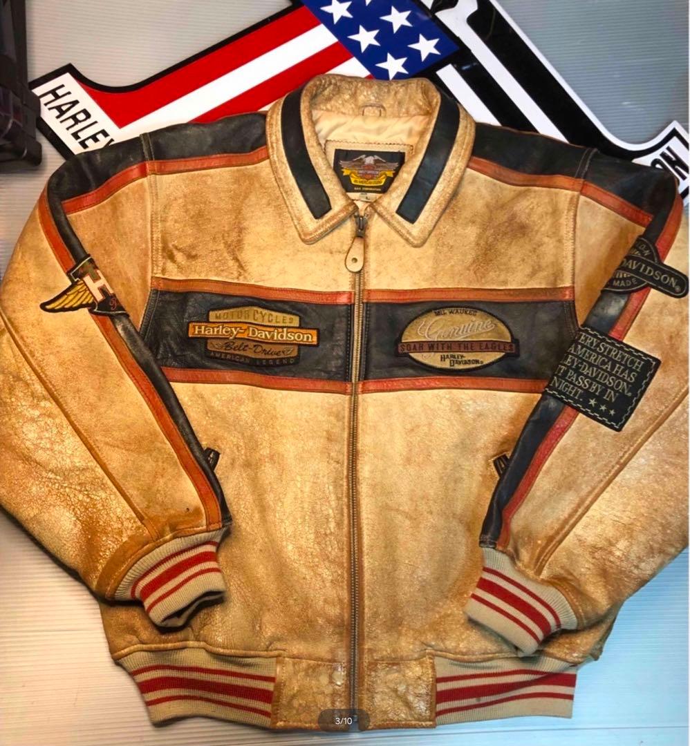レアモデル立体刺繍】ハーレーダビッドソン 本革ジャケット