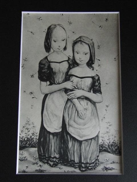 藤田嗣治、【姉妹】、希少な限定額装用画集画、新品高級額 額装付、状態良好