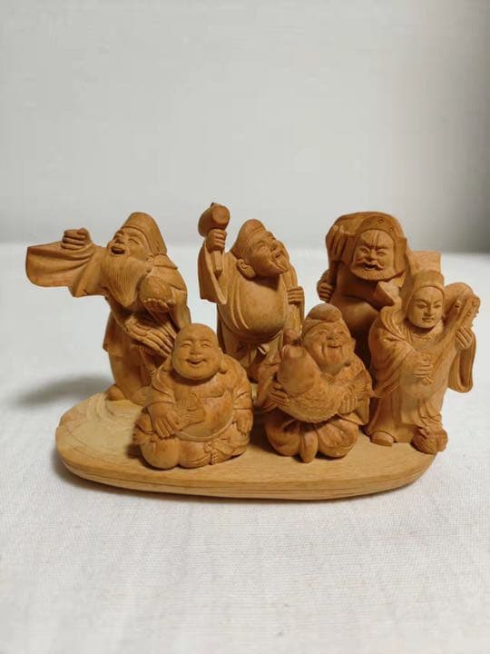 本柘植 黄楊 木彫 細密彫 七福神 時代物 縁起物 仏像 仏教美術 - メルカリ