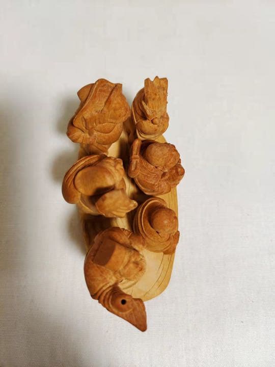 本柘植 黄楊 木彫 細密彫 七福神 時代物 縁起物 仏像 仏教美術 - メルカリ