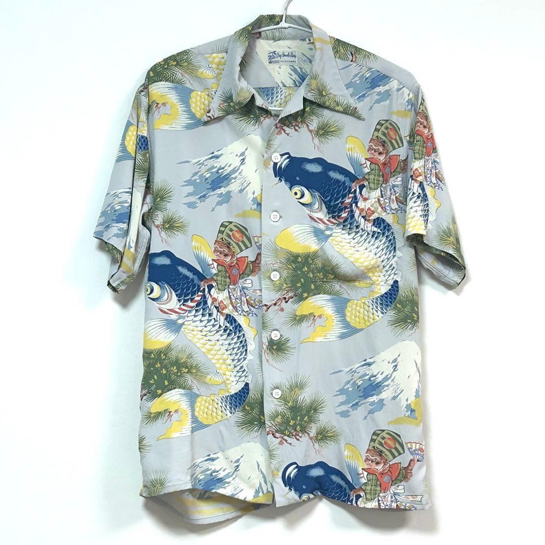【未使用】SUN SURF レーヨン100% 和柄アロハシャツ 鯉×富士山