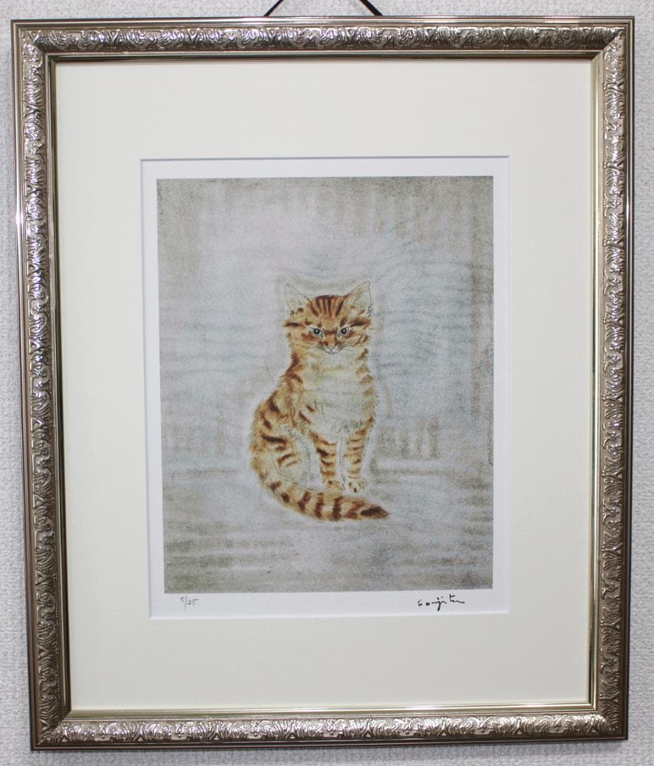 藤田嗣治 エスタンプリトグラフ 茶色い猫 5/75