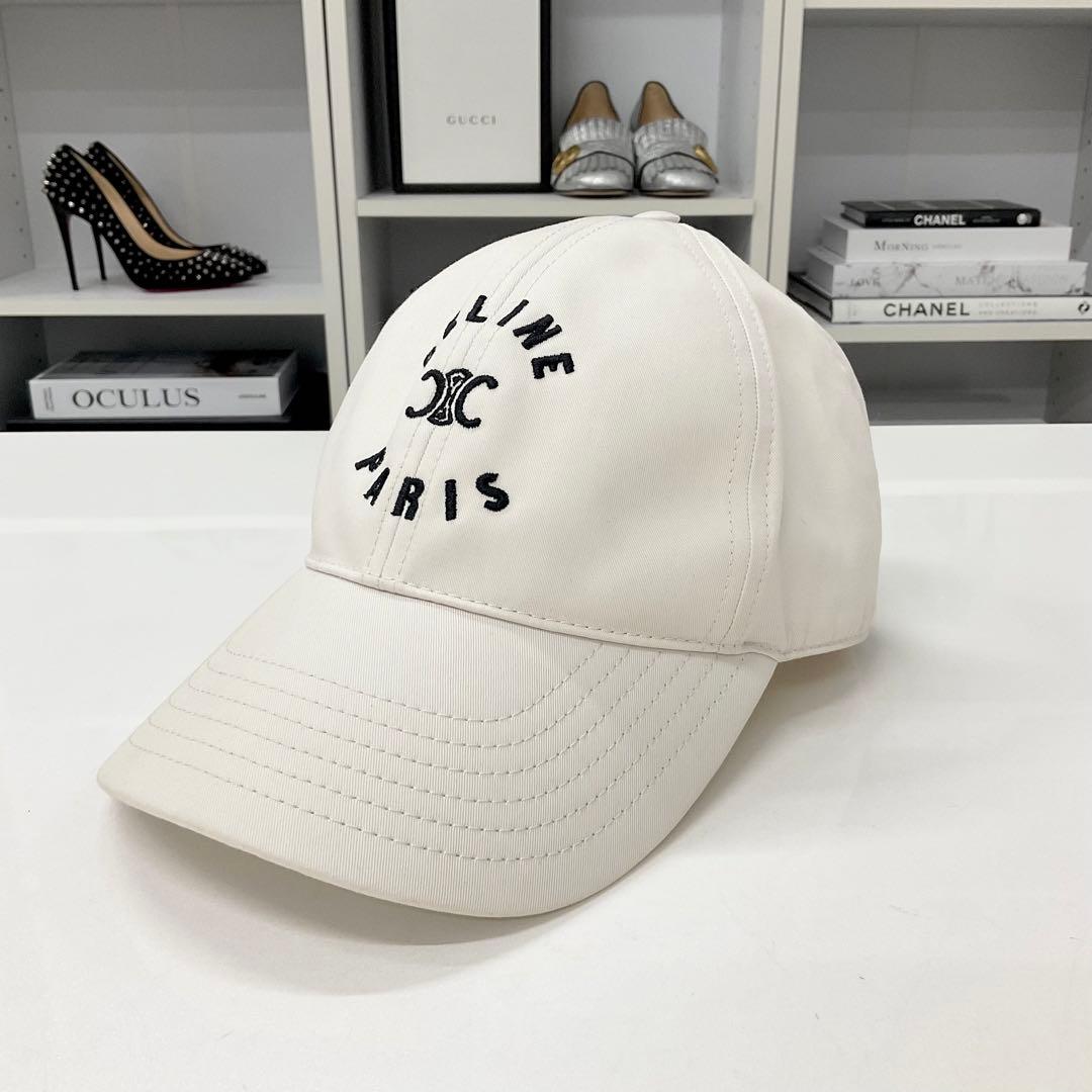 セリーヌ トリオンフ ロゴ キャップ コットン 帽子 アイボリー - メルカリ