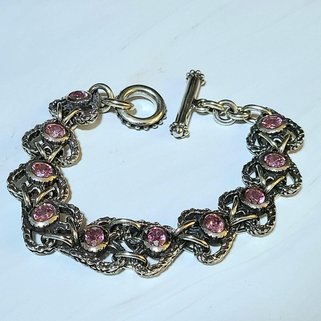 極美品 シルバー925 ピンクジルコニア 特大ブレスレット ノーブランド