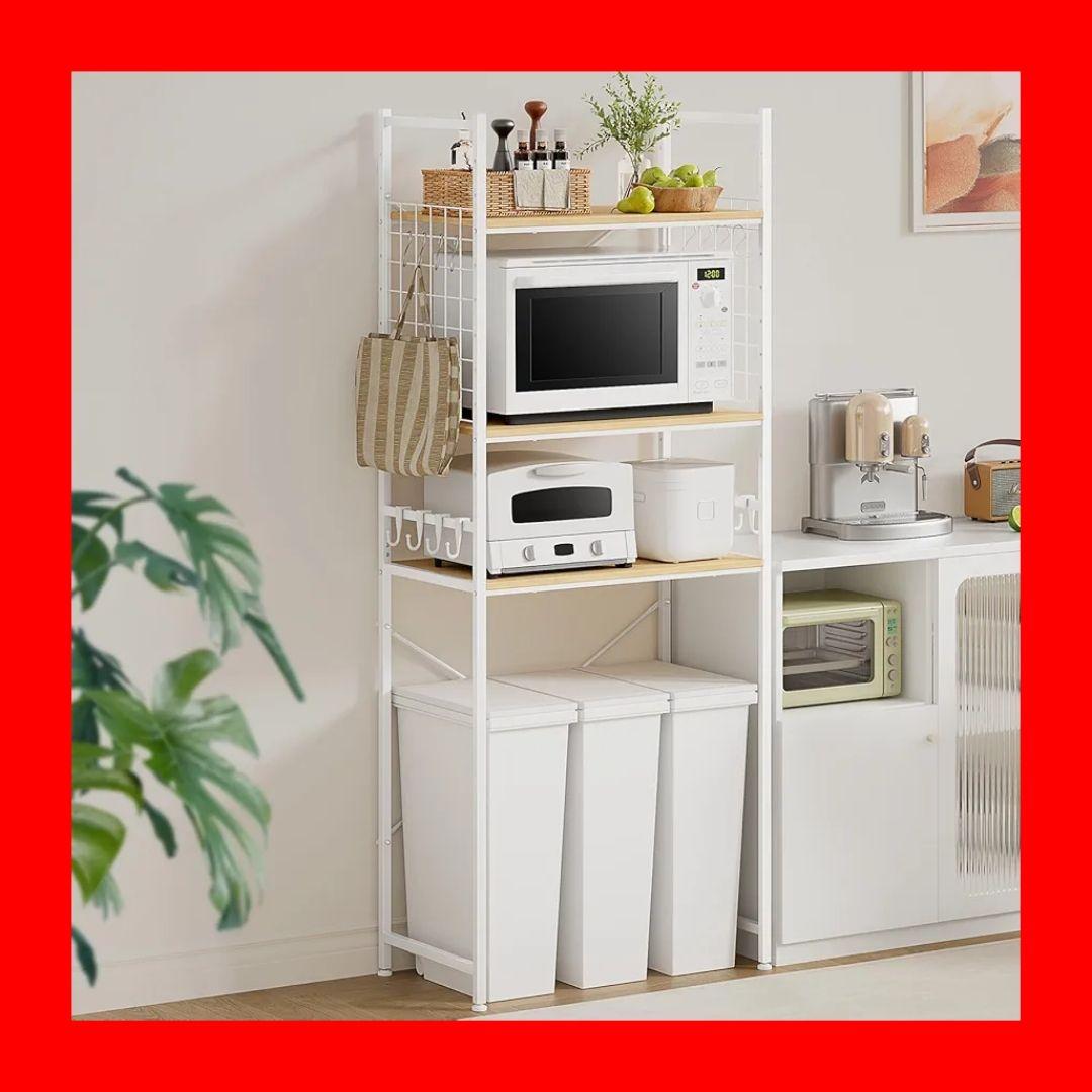 3段 キッチンラック 冷蔵庫ラック ゴミ箱上ラック 食器棚 収納 高さ調整可能