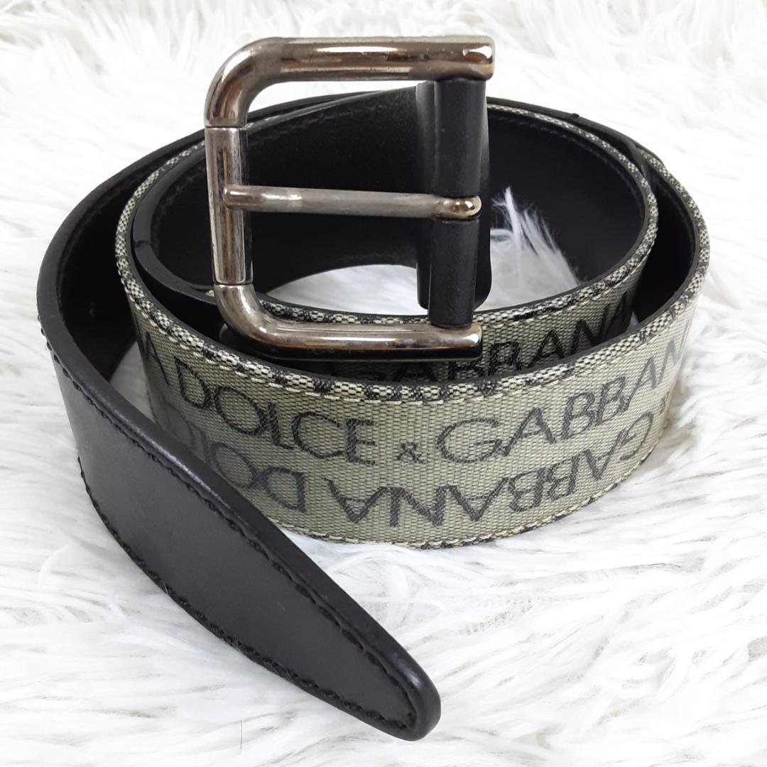 美品◎ドルチェ&ガッバーナ D&G レザーベルト 白 黒 ロゴ刻印 イタリア製