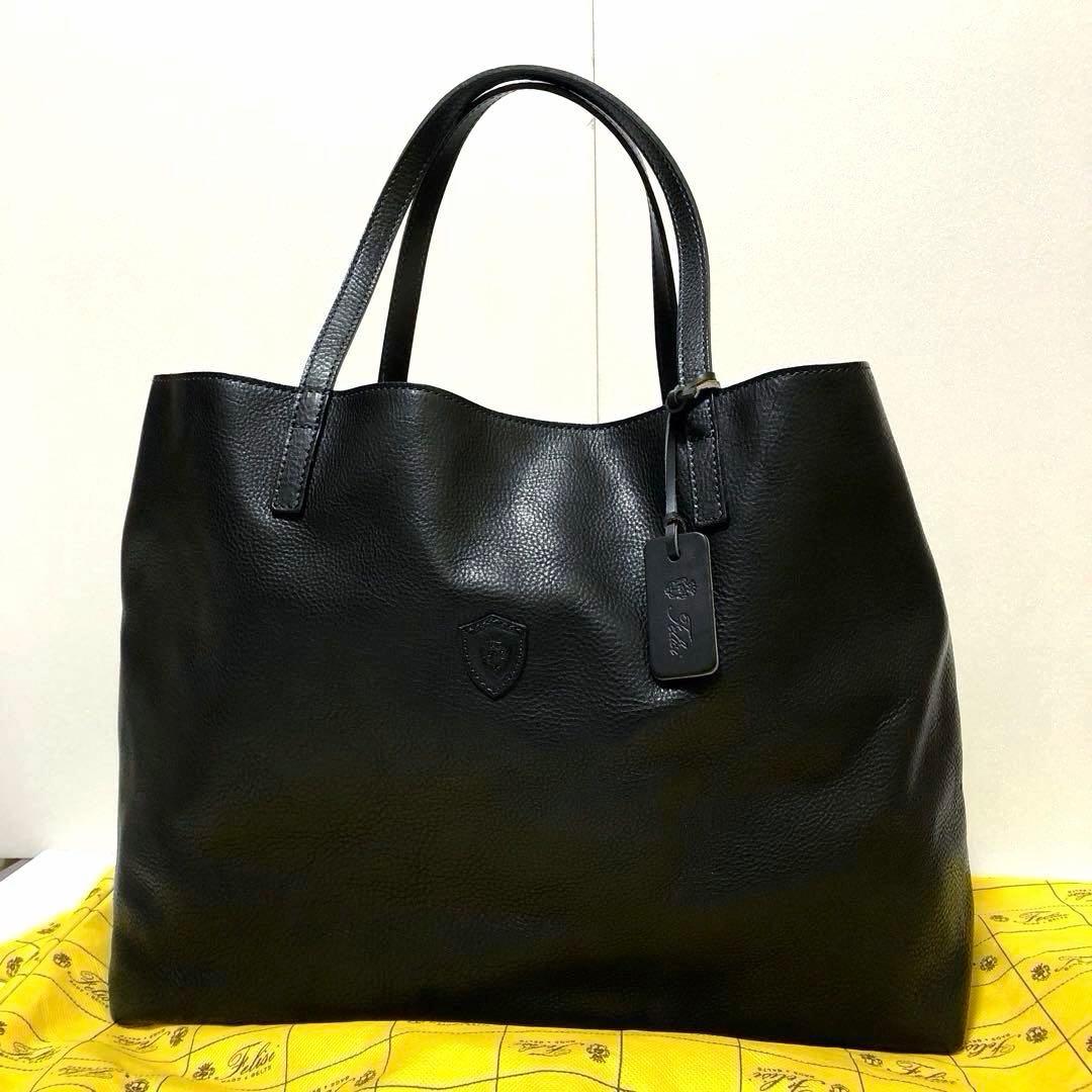 新品同様✨フェリージ トートバッグ 11/91ネイビー A4可 チャーム レザー