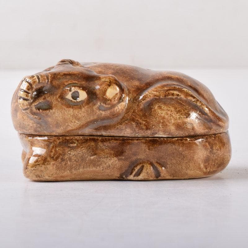 茶道具 楽焼 伊東桂楽作 旦入写 牛 香合 共箱 V 7477