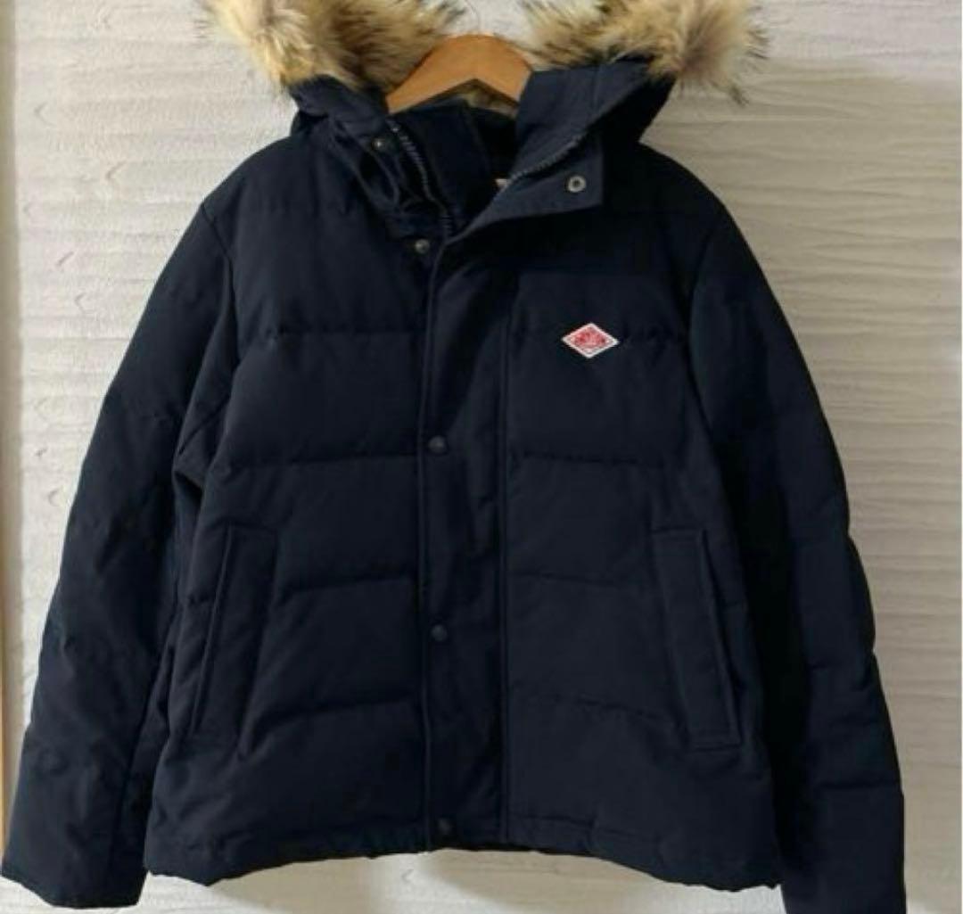 ダントン★ファー付きダウンジャケット　ネイビー　サイズM ナイロンタッサーkm