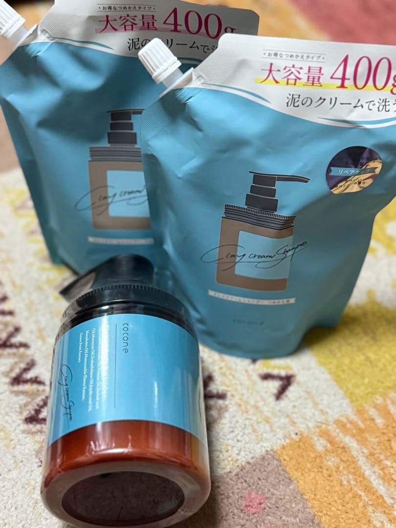 coconeクレイリペアシャンプー ポンプ1＆詰め替え2＆ウッドコーム付きお値下