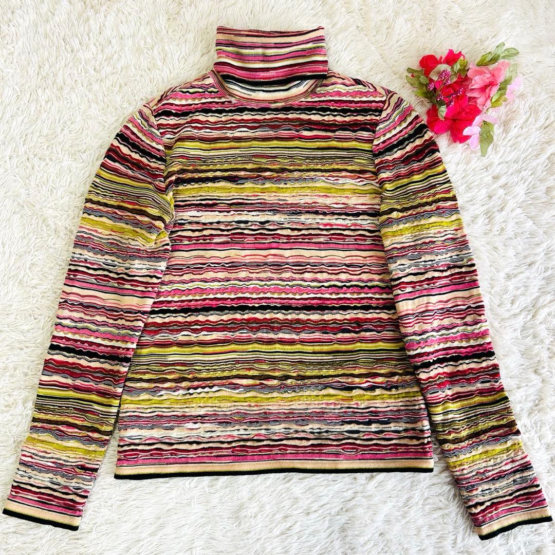 MISSONI ニット タートルネック長袖 ボーダー イタリヤ製シルクブレンドM