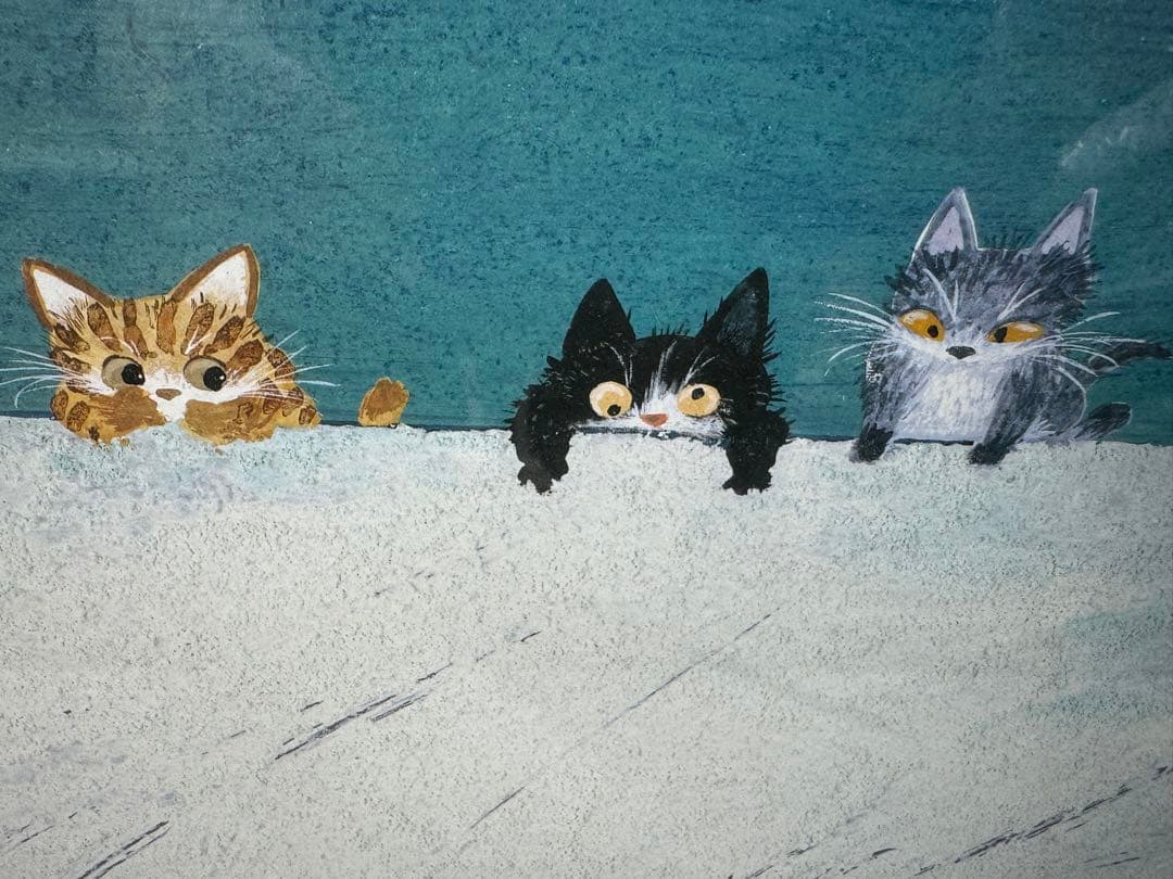 Akio 猫の絵 渡辺あきお 版画 黒フレーム付き - メルカリ