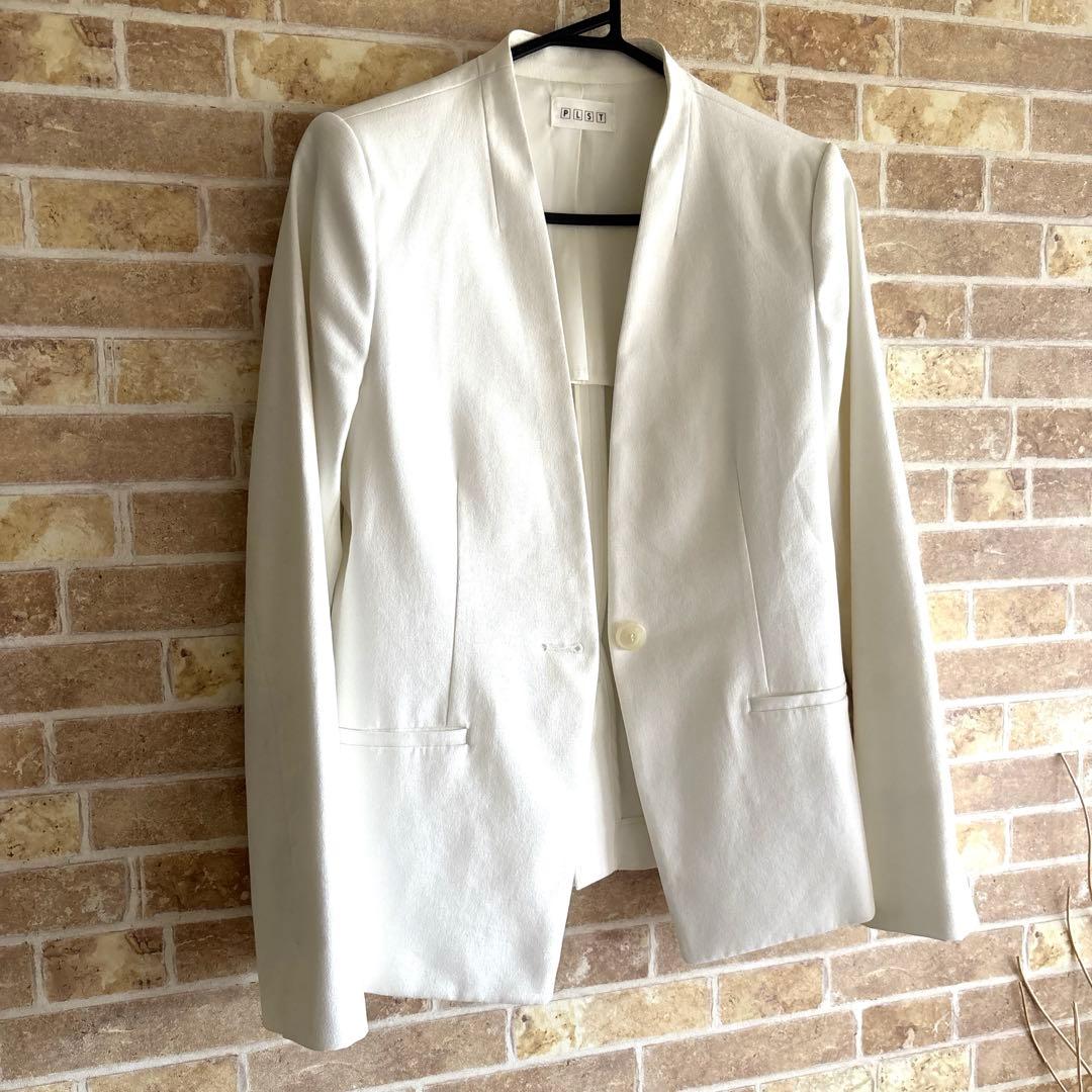 最終お値引き！　 プラステ　レディース　スーツ　ホワイト　ノーカラー　テーパード