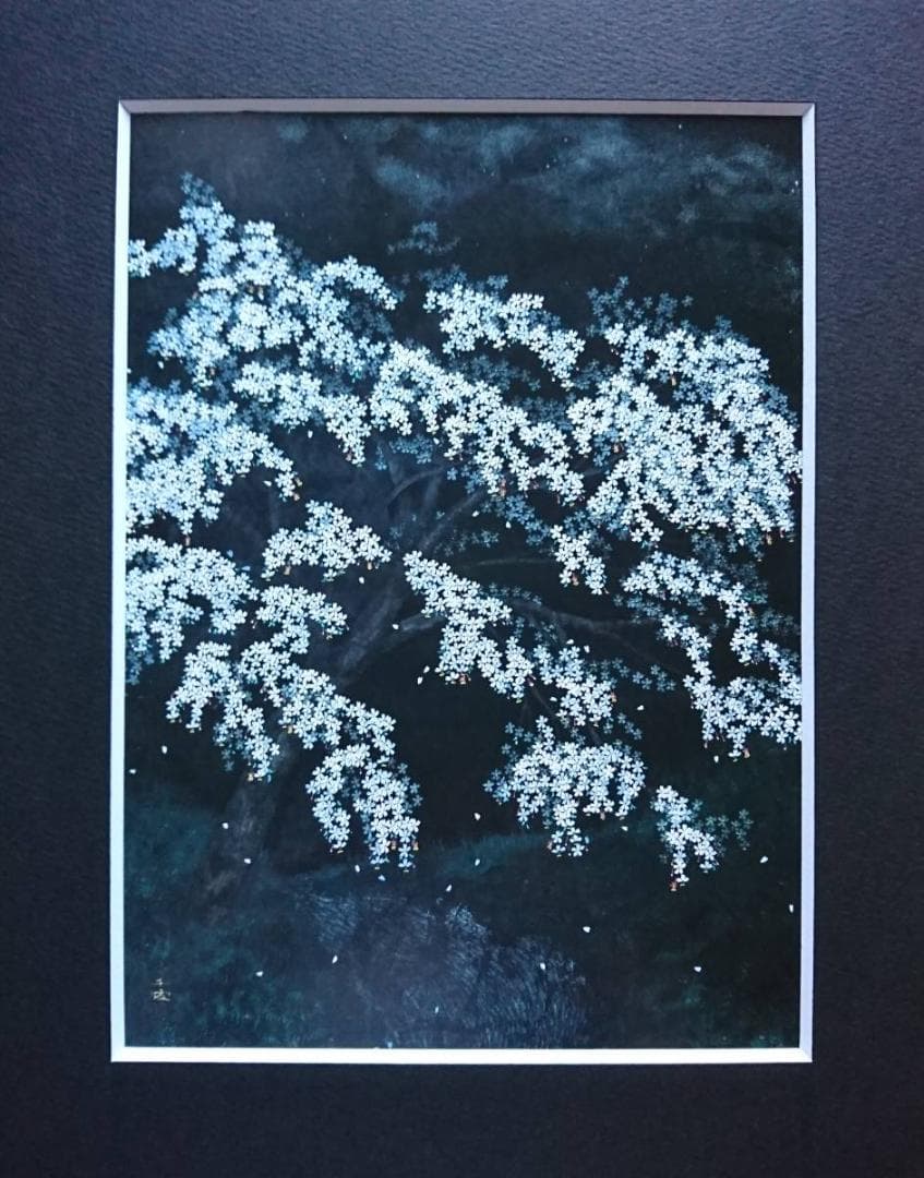 中島 千波、【散りのまがひ】、希少画集・額装画、美品、新品額装付