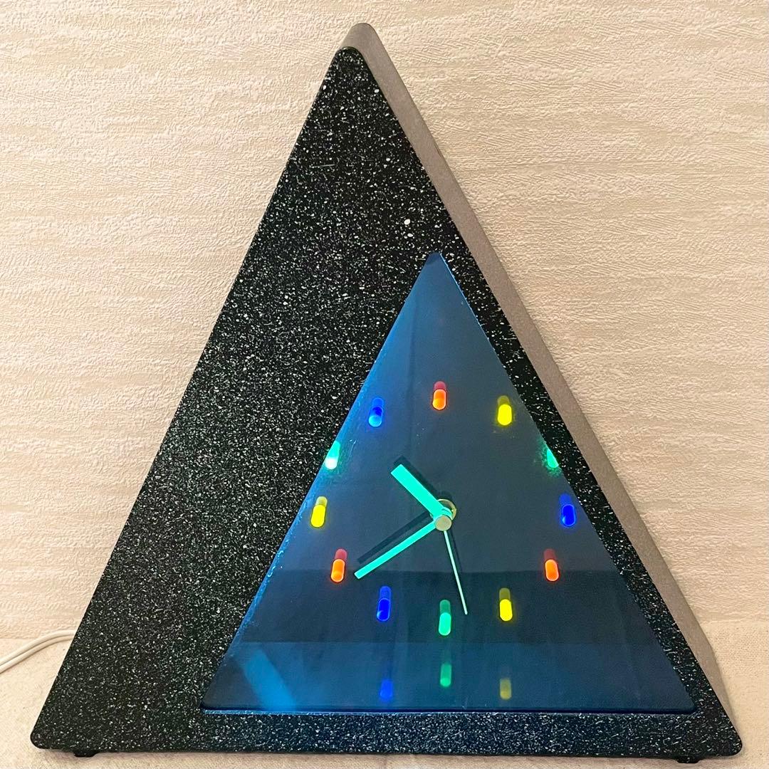 【希少】80's ネオンクロック 置き時計 三角 ヴィンテージ ビンテージ 置き時計 ダルトン DULTON ライナルド クロック メッキ 逆三角形 時計