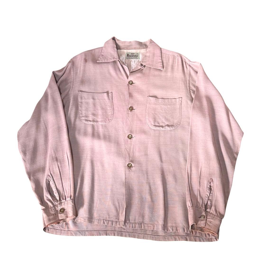 50s レーヨン開襟シャツ ピンク ロカビリー vintage