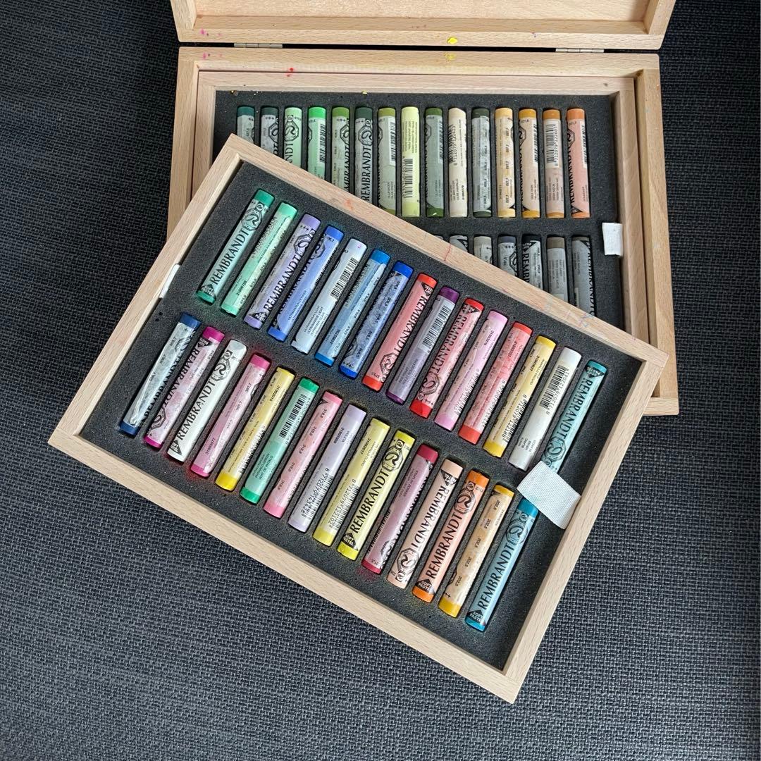 美品　レンブラント　ソルトパステル 60本　木箱　木地