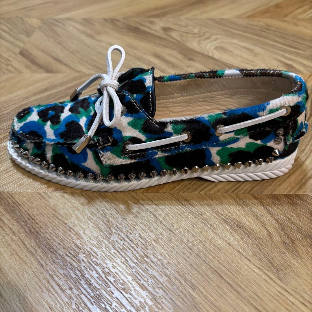 美品】クリスチャンルブタン ヒョウ柄 ハラコ ローファー 約24cm 赤