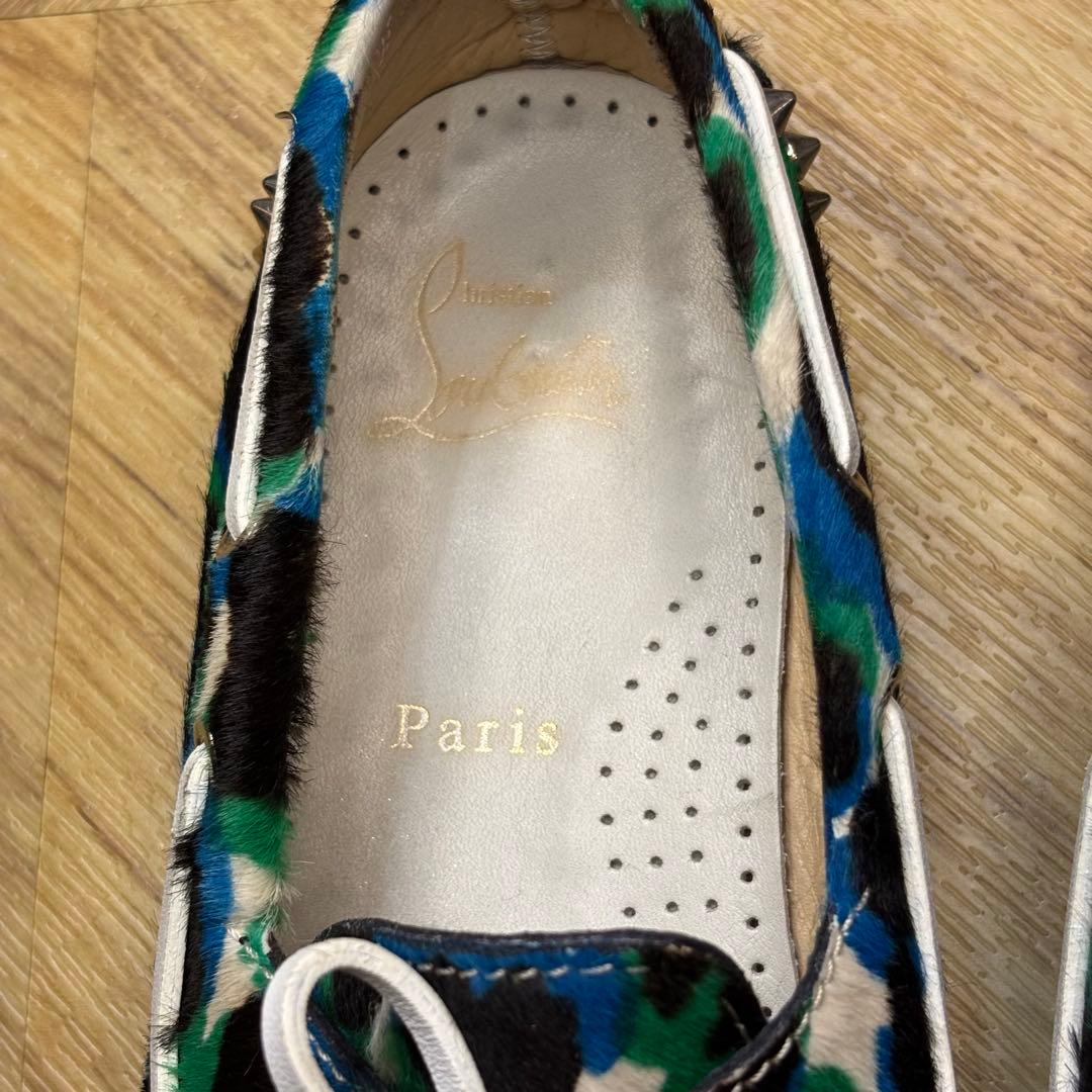 美品】クリスチャンルブタン ヒョウ柄 ハラコ ローファー 約24cm 赤