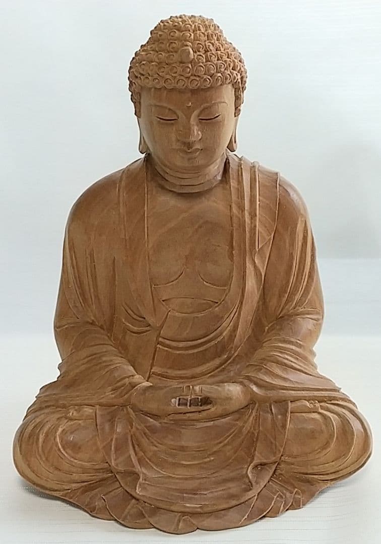 釈迦如来坐像 3寸 #333 像のみ 金彩無 お釈迦さま ◆白檀 木彫 仏像