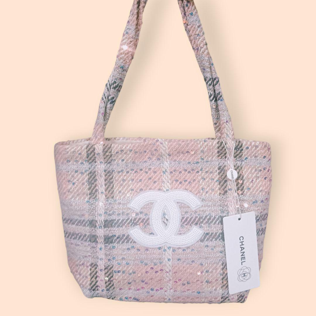 CHANEL チェック柄トートバッグ ピンク系レア シャネル CHANEL ニュートラベルライントート TPM トートバッグ
