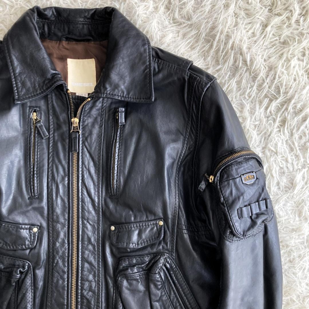 【極美品】DIESEL　ディーゼル　レザーライダースジャケット　牛革　ブラック