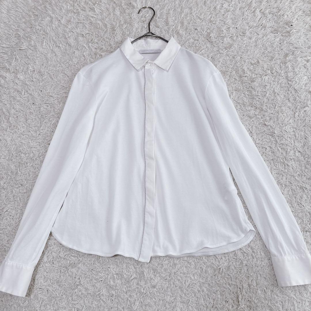 ファビアナフィリッピ　装飾シャツブラウス　白エンボス生地