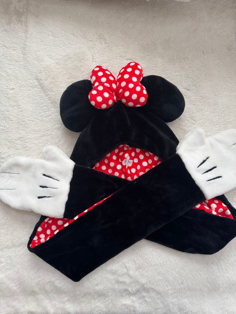ミニーマウス フリース帽子 手袋付き マフラー