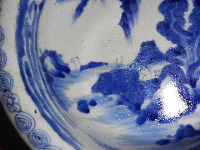 古伊万里染付山水図大鉢 裏印「乾」（概数 D22cm、H8cm