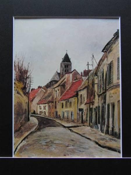 向井　潤吉 、パリ郊外にて、希少な額装用画集より、新品高級額、額装付