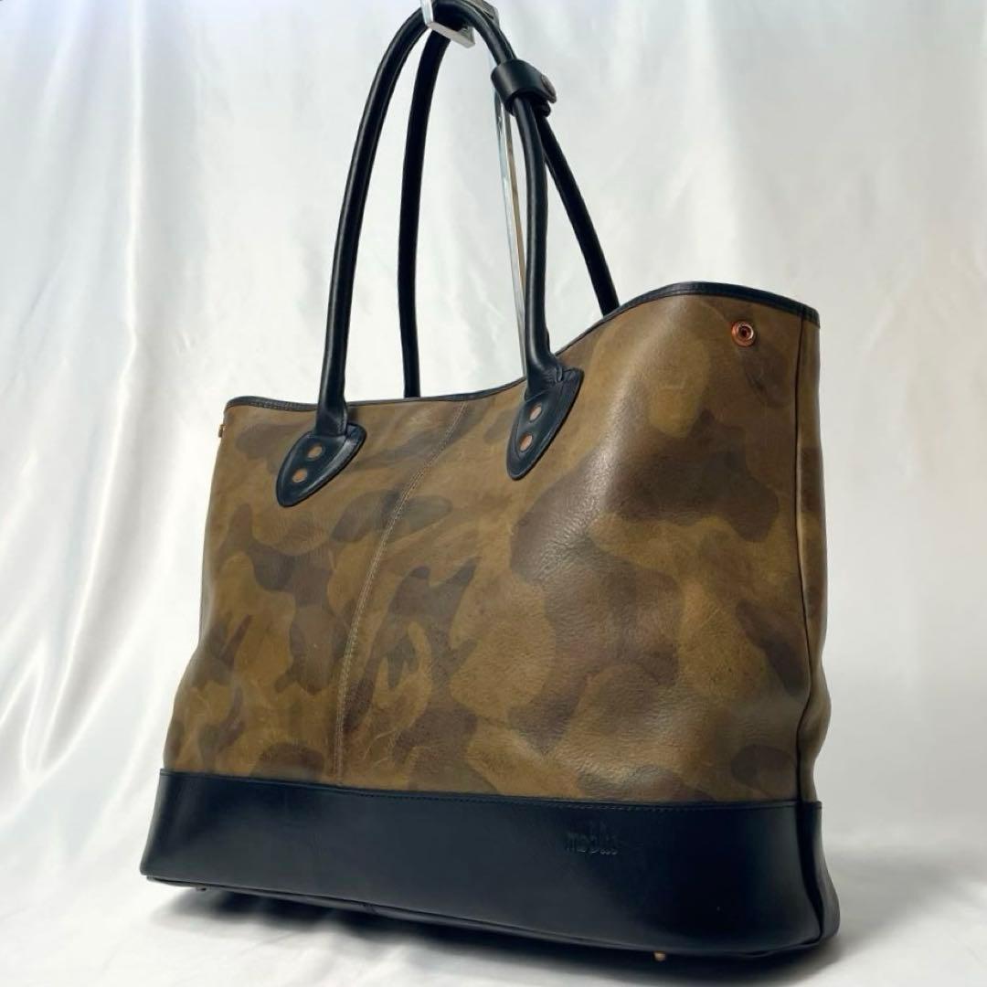 【美品 A4◎】 モブリス トートバッグ レザー カモフラ 肩掛け 自立 大容量