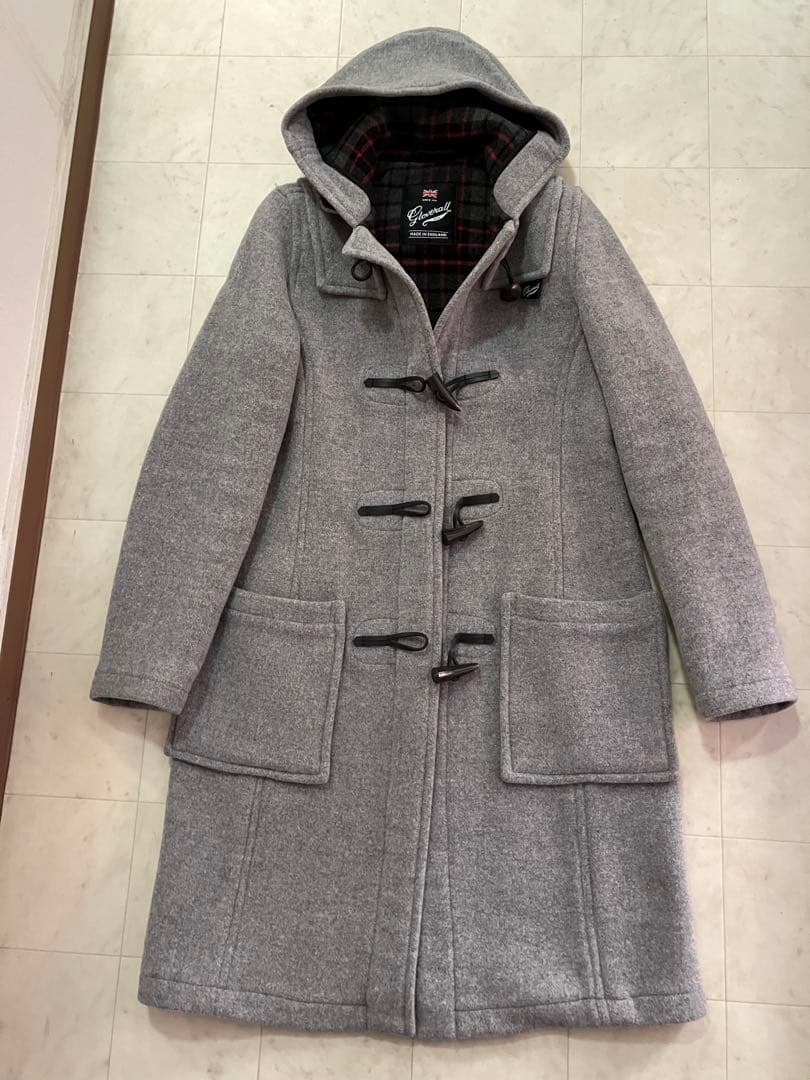 [極美品]GLOVERALLロングダッフルコート グレー(裏　赤チェック)