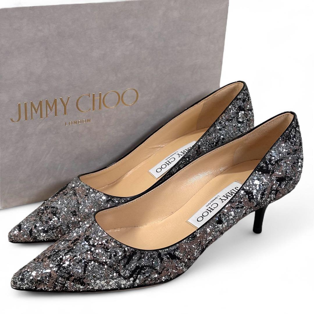 ほぼ新品 ジミーチュウ 35 1/2 22.5 パンプス グリッター シルバー