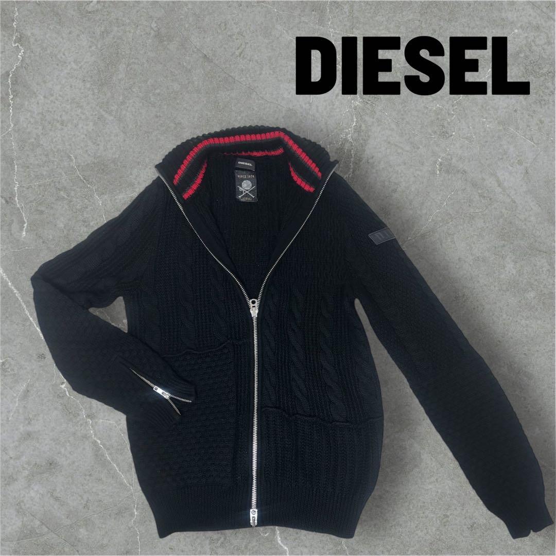 DIESEL BLACKニットブルゾン　サイズL Men's Zip-up sweatshirt with metallic logo | Black | Diesel