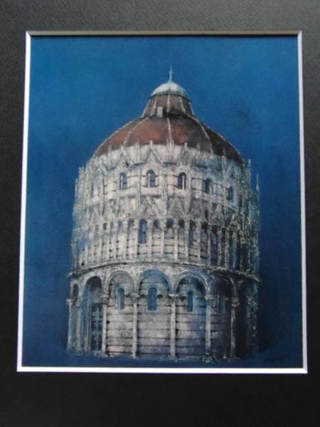 糸園和三郎、洗礼堂（ピサ）、希少画集画、新品高級額、額装付、状態良好