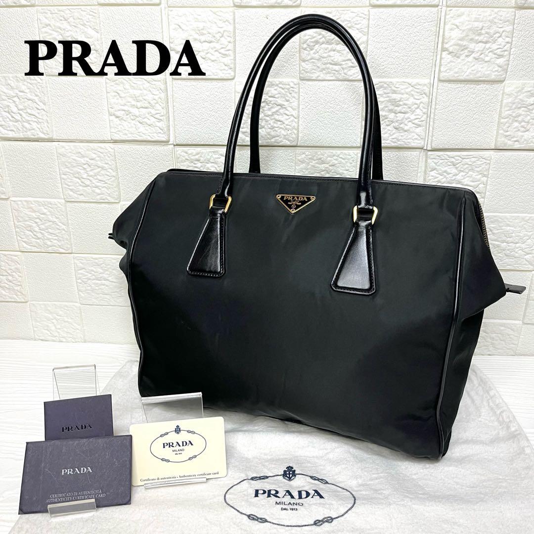 ✨美品✨☘️PRADA☘️✨トートバッグ✨三角ロゴ✨ナイロンレザー✨ゴールド金具✨